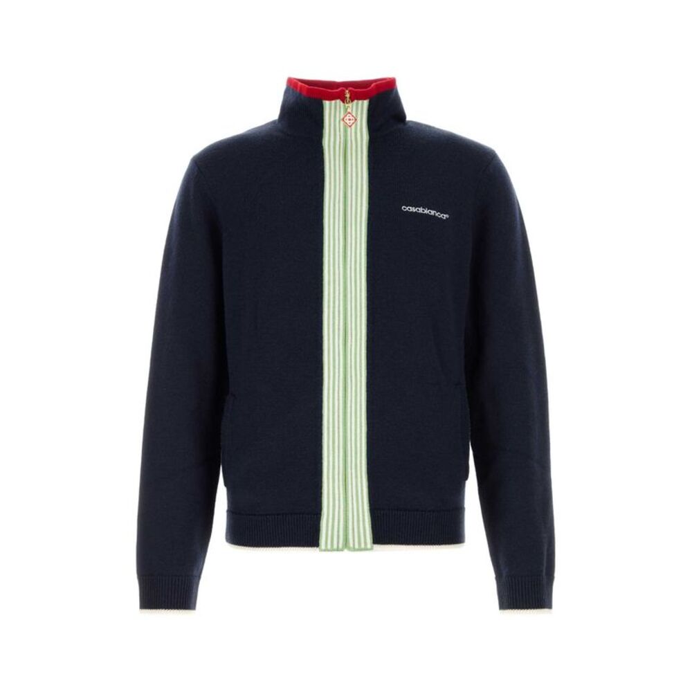 Casablanca Men Navy Blue Wool Cardigan